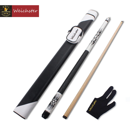 Weichster Pool Cue Stick 1/2 Maple Wood with Case and Glove 58" 13mm Screw on Tip Cue