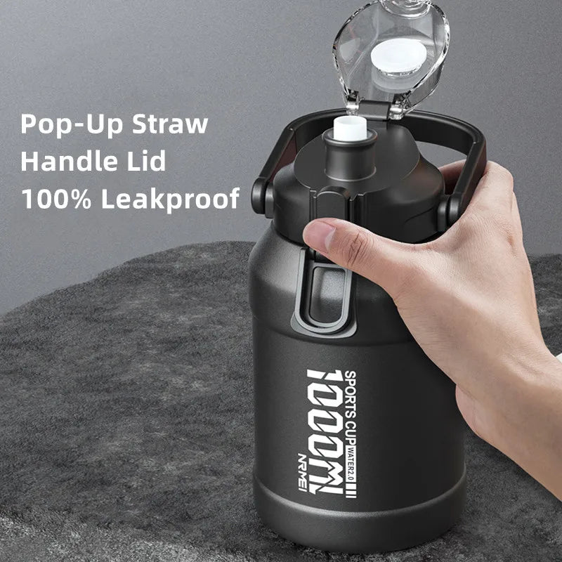 2L Thermos Bottle with Removable Straw and Carry Handle Stainless Steel