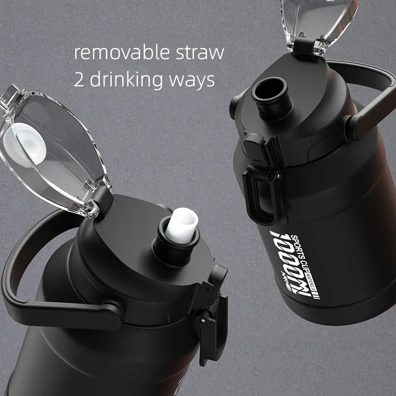 2L Thermos Bottle with Removable Straw and Carry Handle Stainless Steel